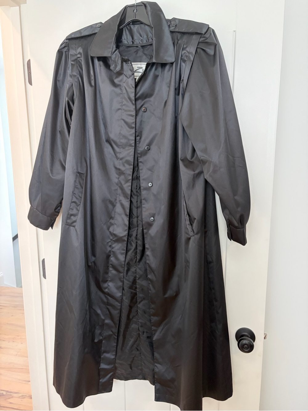 Vintage Black Women's Trench Coat - Long Raincoat Style — with shoulder pads